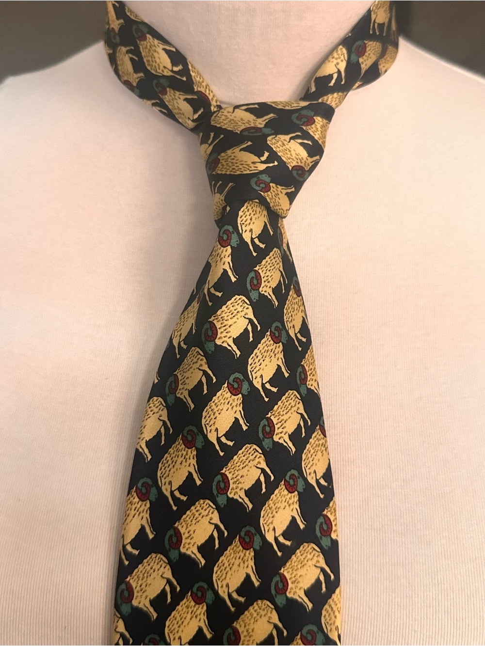 Classic Black Tie with Gold Ram Pattern - Men Accessories